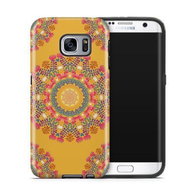 Tough mobilskal till Samsung Galaxy S7 Edge - Blommigt mönster - Orange