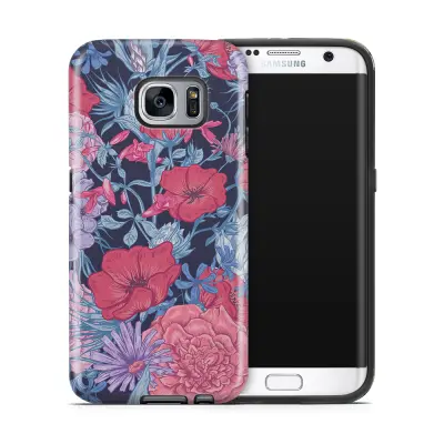 Tough mobilskal till Samsung Galaxy S7 Edge - Blommor - Svart
