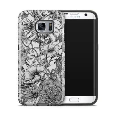 Tough mobilskal till Samsung Galaxy S7 Edge - Blommor - Svart/Vit