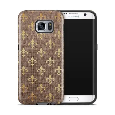Tough mobilskal till Samsung Galaxy S7 Edge - Canvas Blommor - Guld/Brun