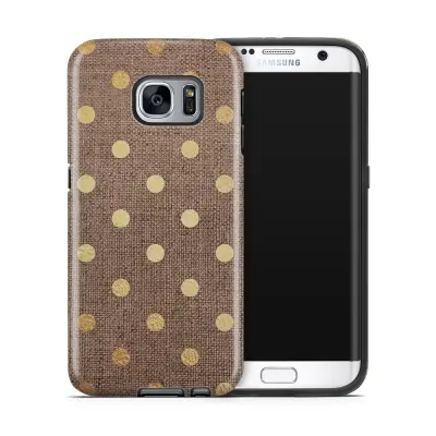 Tough mobilskal till Samsung Galaxy S7 Edge - Canvas Polka - Guld/Brun