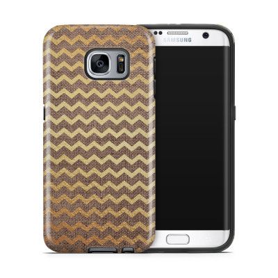 Tough mobilskal till Samsung Galaxy S7 Edge - Canvas Ränder - Guld/Brun