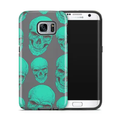 Tough mobilskal till Samsung Galaxy S7 Edge - Dödskallar - Turkos