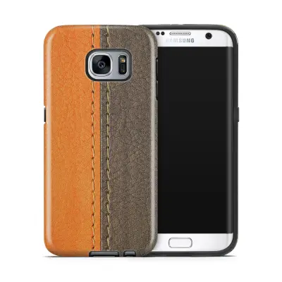 Tough mobilskal till Samsung Galaxy S7 Edge - Läder - Orange/Brun