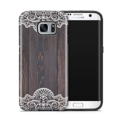 Tough mobilskal till Samsung Galaxy S7 Edge - Mörkt trä med spetsmönster