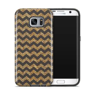 Tough mobilskal till Samsung Galaxy S7 Edge - Ränder - Guld/Svart