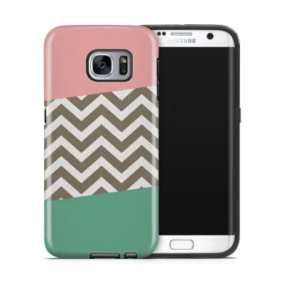 Tough mobilskal till Samsung Galaxy S7 Edge - Ränder - Mörkgrön/Rosa