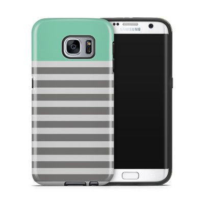 Tough mobilskal till Samsung Galaxy S7 Edge - Ränder - Mint/Vit