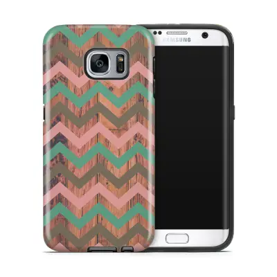 Tough mobilskal till Samsung Galaxy S7 Edge - Ränder - Rosa/Wood