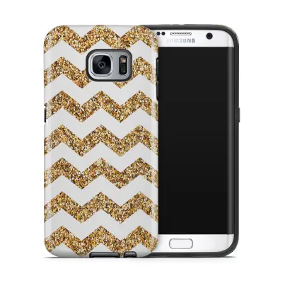 Tough mobilskal till Samsung Galaxy S7 Edge - Ränder - Vit/Guld
