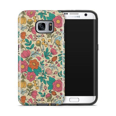 Tough mobilskal till Samsung Galaxy S7 Edge - Retro Blommor - Beige