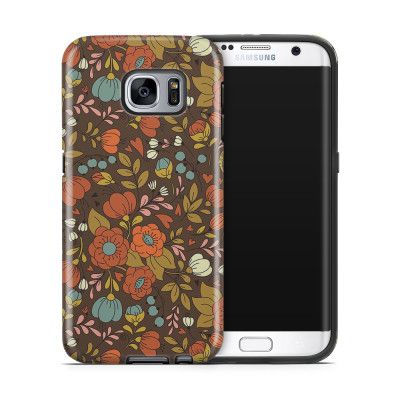Tough mobilskal till Samsung Galaxy S7 Edge - Retro Blommor - Brun