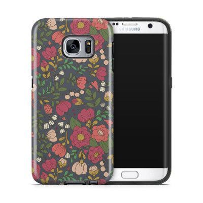 Tough mobilskal till Samsung Galaxy S7 Edge - Retro Blommor - Grå
