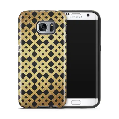 Tough mobilskal till Samsung Galaxy S7 Edge - Rutmönster - Guld/Svart