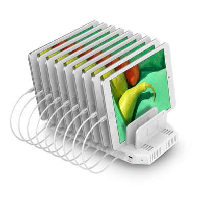 Deltaco USB Laddningsstation 9xUSB-A 1xUSB-C, QC 3.0 - Vit