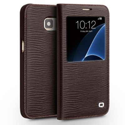 Lizard Äkta Läder View Window Fodral till Samsung Galaxy S7 - Brun