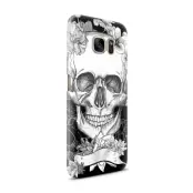 Skal till Samsung Galaxy S7 - Blommig dödskalle - Svartvit