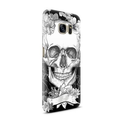Skal till Samsung Galaxy S7 - Blommig dödskalle - Svartvit