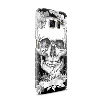 Skal till Samsung Galaxy S7 - Blommig dödskalle - Svartvit
