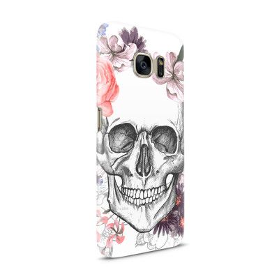 Skal till Samsung Galaxy S7 - Blommig dödskalle - Vit