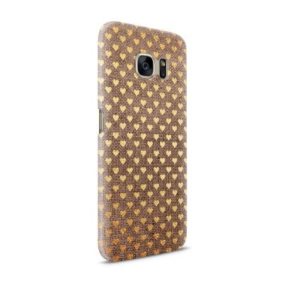 Skal till Samsung Galaxy S7 - Canvas Hjärtan - Guld/Brun