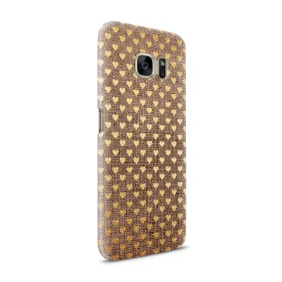 Skal till Samsung Galaxy S7 - Canvas Hjärtan - Guld/Brun