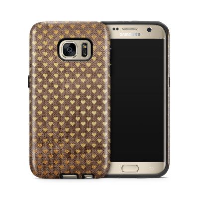 Tough mobilskal till Samsung Galaxy S7 - Canvas Hjärtan - Guld/Brun