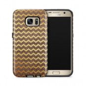 Tough mobilskal till Samsung Galaxy S7 - Canvas Ränder - Guld/Brun