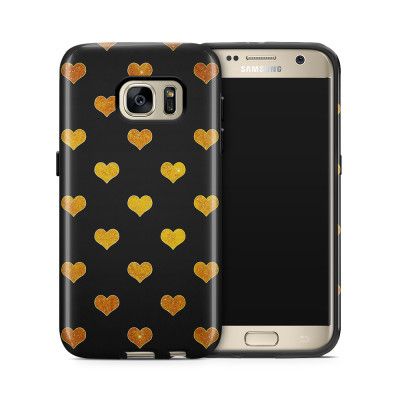 Tough mobilskal till Samsung Galaxy S7 - Hjärtan - Guld/Svart