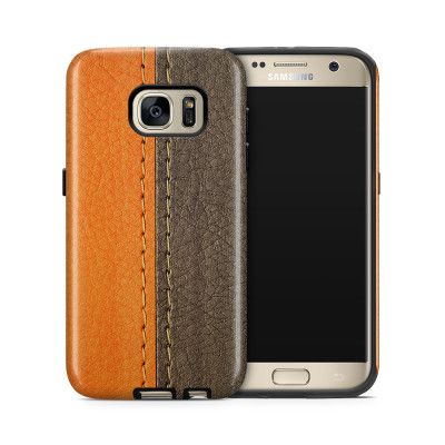 Tough mobilskal till Samsung Galaxy S7 - Läder - Orange/Brun
