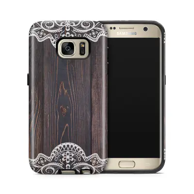 Tough mobilskal till Samsung Galaxy S7 - Mörkt trä med spetsmönster