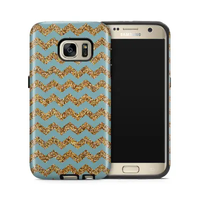 Tough mobilskal till Samsung Galaxy S7 - Ränder - Guld/Blå