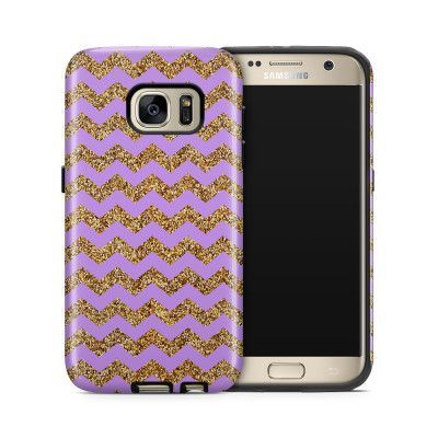 Tough mobilskal till Samsung Galaxy S7 - Ränder - Guld/Lila