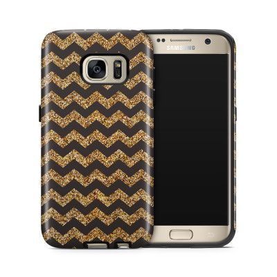 Tough mobilskal till Samsung Galaxy S7 - Ränder - Guld/Svart