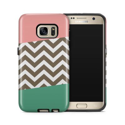 Tough mobilskal till Samsung Galaxy S7 - Ränder - Mörkgrön/Rosa