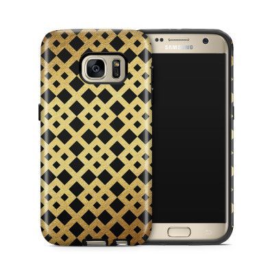 Tough mobilskal till Samsung Galaxy S7 - Rutmönster - Guld/Svart