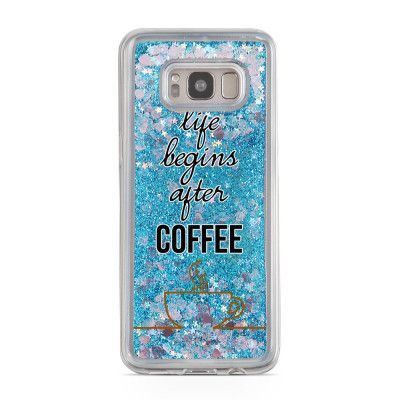 Glitter skal till Samsng Galaxy S8 Plus - Life Begins after Coff