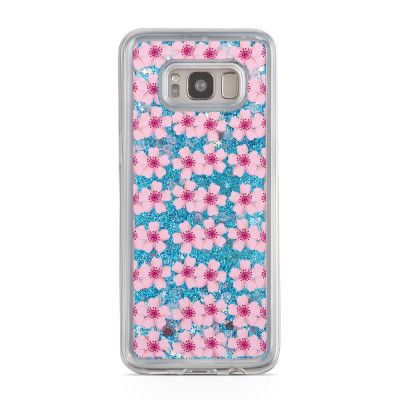 Glitter skal till Samsng Galaxy S8 Plus - Rosa Blommor