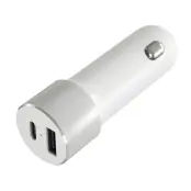 Satechi USB-C billaddare med Typ-C och USB A-utgångar - Vit