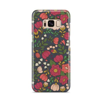 Skal till Samsung Galaxy S8 - Retro Blommor - Grå