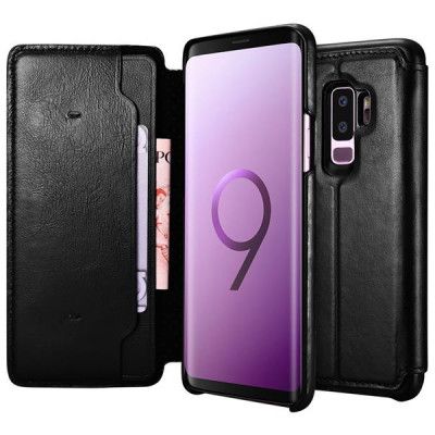iCarer Äkta Läder Fodral med Detachable Flap Galaxy S9 Plus - Svart