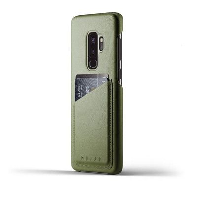 Mujjo läderfodral med kortficka till Galaxy S9 Plus - Olive