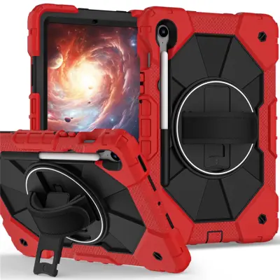 Galaxy Tab S10 FE/S9 FE/S9 Skal Kickstand med Rem - Röd/Svart