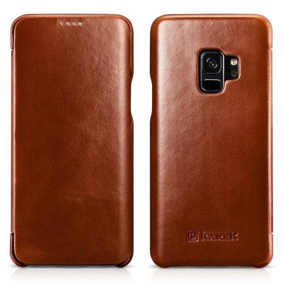iCarer Galaxy S9 Fodral Äkta Läder Vintage Folio - Brun