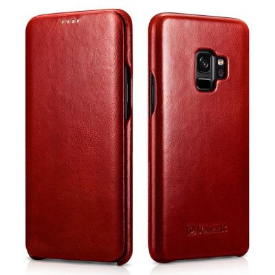 iCarer Galaxy S9 Fodral Äkta Läder Vintage Folio - Röd
