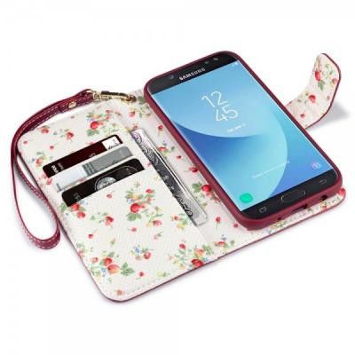 Floral Interior Plånboksfodral  Samsung Galaxy J5 (2017) - Röd
