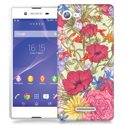 Skal till Sony Xperia E3 - Blommor - Beige