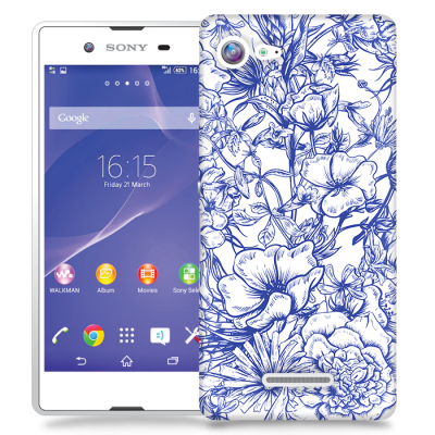 Skal till Sony Xperia E3 - Blommor - Blå/Vit