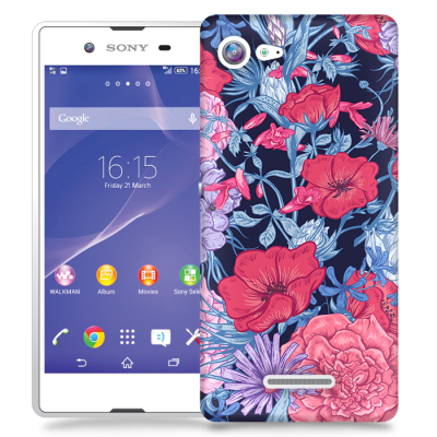 Skal till Sony Xperia E3 - Blommor - Svart