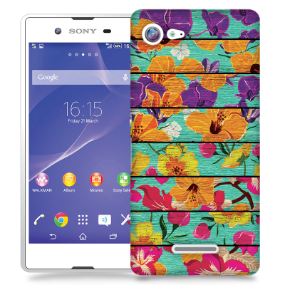 Skal till Sony Xperia E3 - Blommor - turkost trä